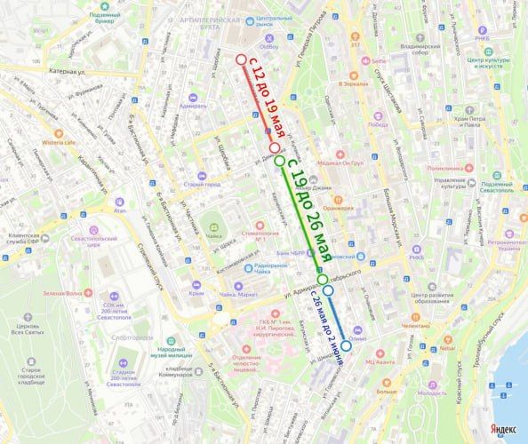 В мае на улице Новороссийская Севавтодор проведёт весеннюю обрезку веток для лучшей видимости поворотов и дорожных знаков