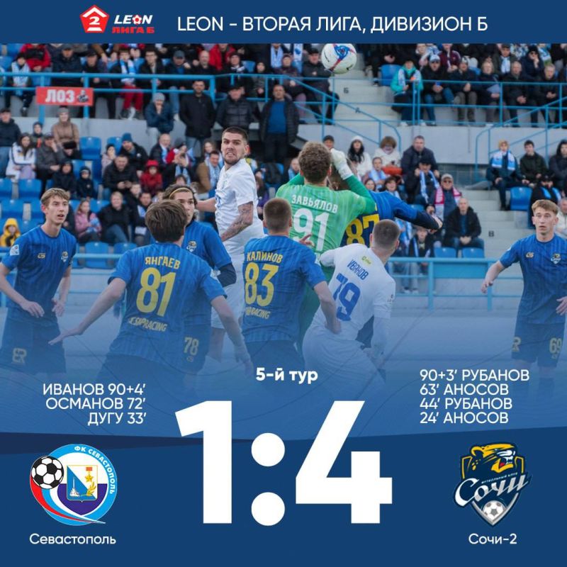 Матч ФК «Севастополь» — ФК «Сочи-2» завершился со счётом 1:4