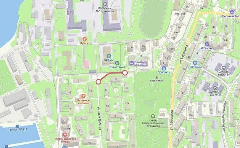 На улице Павла Дыбенко возле Сквера севастопольских курсантов ограничат движение транспорта