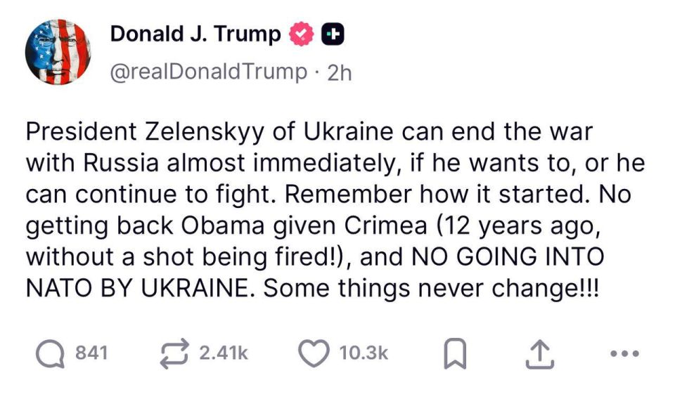 Зеленский может мгновенно прекратить конфликт, отказавшись от Крыма и вступления Украины в НАТО — Трамп