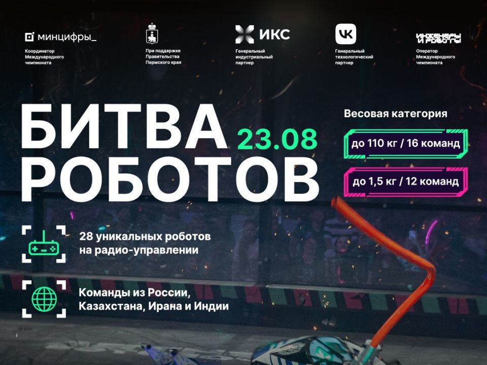 23 августа 2025 года в Перми пройдет первый этап международного чемпионата «Битва роботов»