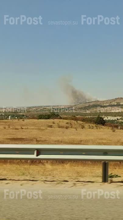 Сильный пожар видно с трассы Таврида в Симферопольском районе