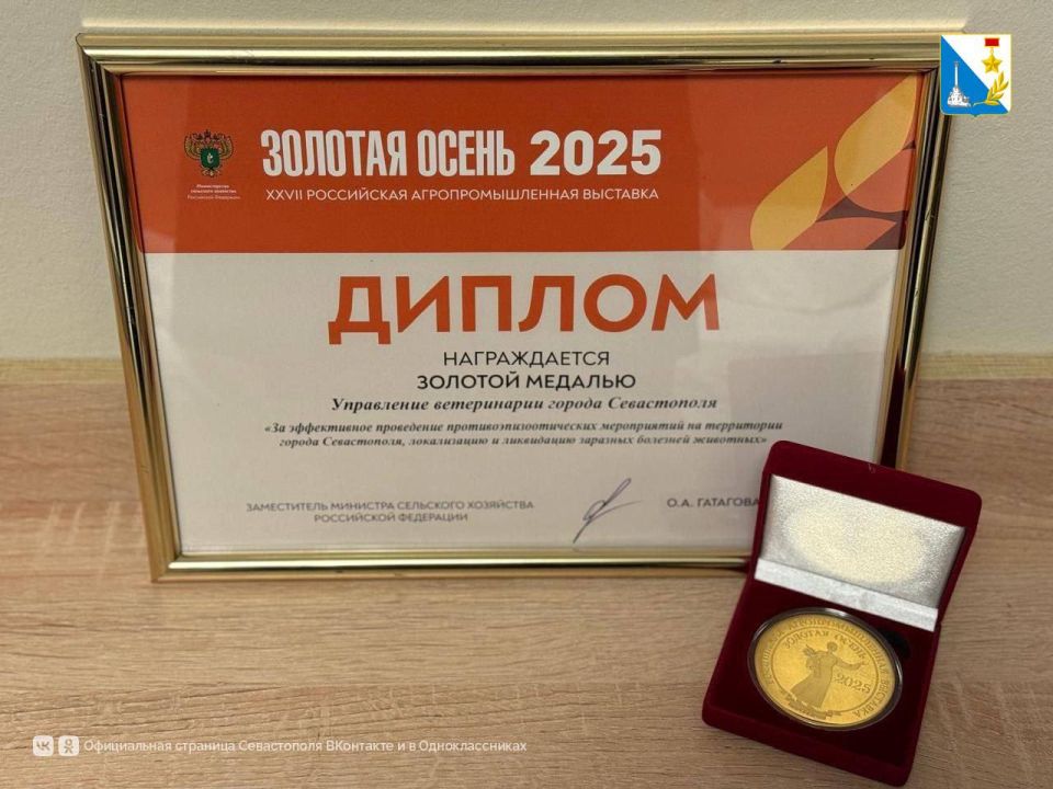 Управление ветеринарии Севастополя наградили золотой медалью на Российской выставке «Золотая осень – 2025» Управление ветеринарии Севастополя наградили золотой медалью на Российской выставке «Золотая осень – 2025»