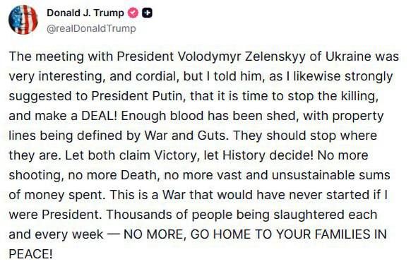 Зеленскому пора заключить мирное соглашение с Путиным — Трамп