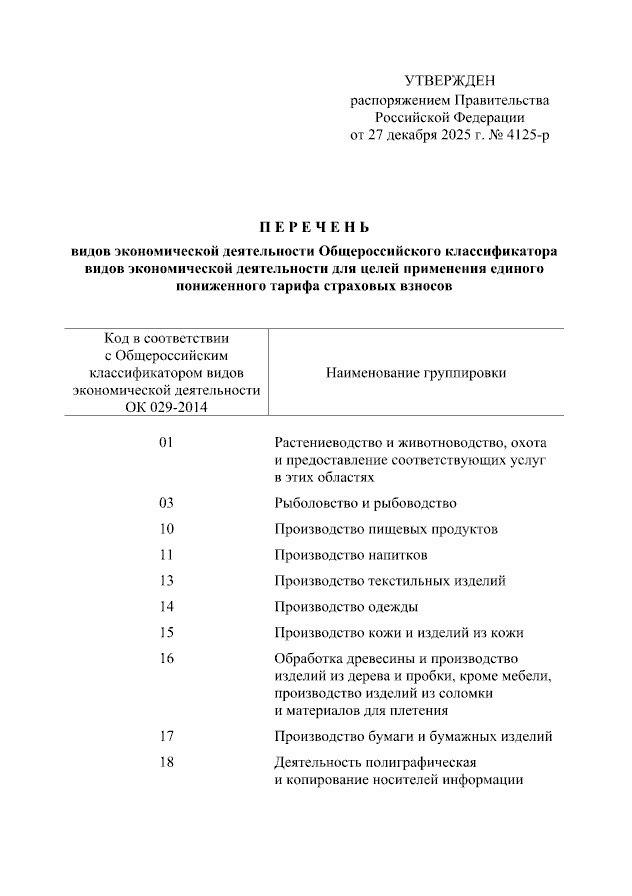 Татьяна Лобач: Правительство Российской Федерации утвердило перечень видов экономической деятельности, для которых продлено действие льготного тарифа страховых взносов на 2026 год Татьяна Лобач: Правительство Российской Федерации утвердило перечень видов экономической деятельности, для которых продлено действие льготного тарифа страховых взносов на 2026 год