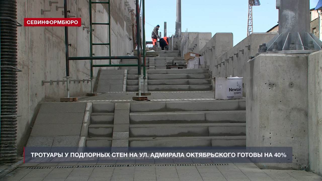 Ремонт подпорных стен на ул. Адмирала Октябрьского выполнен на 76% Ремонт подпорных стен на ул. Адмирала Октябрьского выполнен на 76%