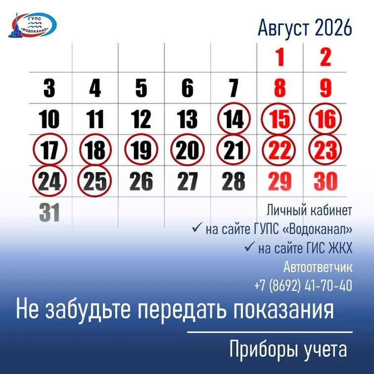 Водоканал: Напоминаем о необходимости передать показания водомеров до 25 числа