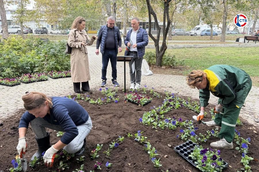 Цветочного грифона по эскизу школьницы высадили в сквере Севастополя
